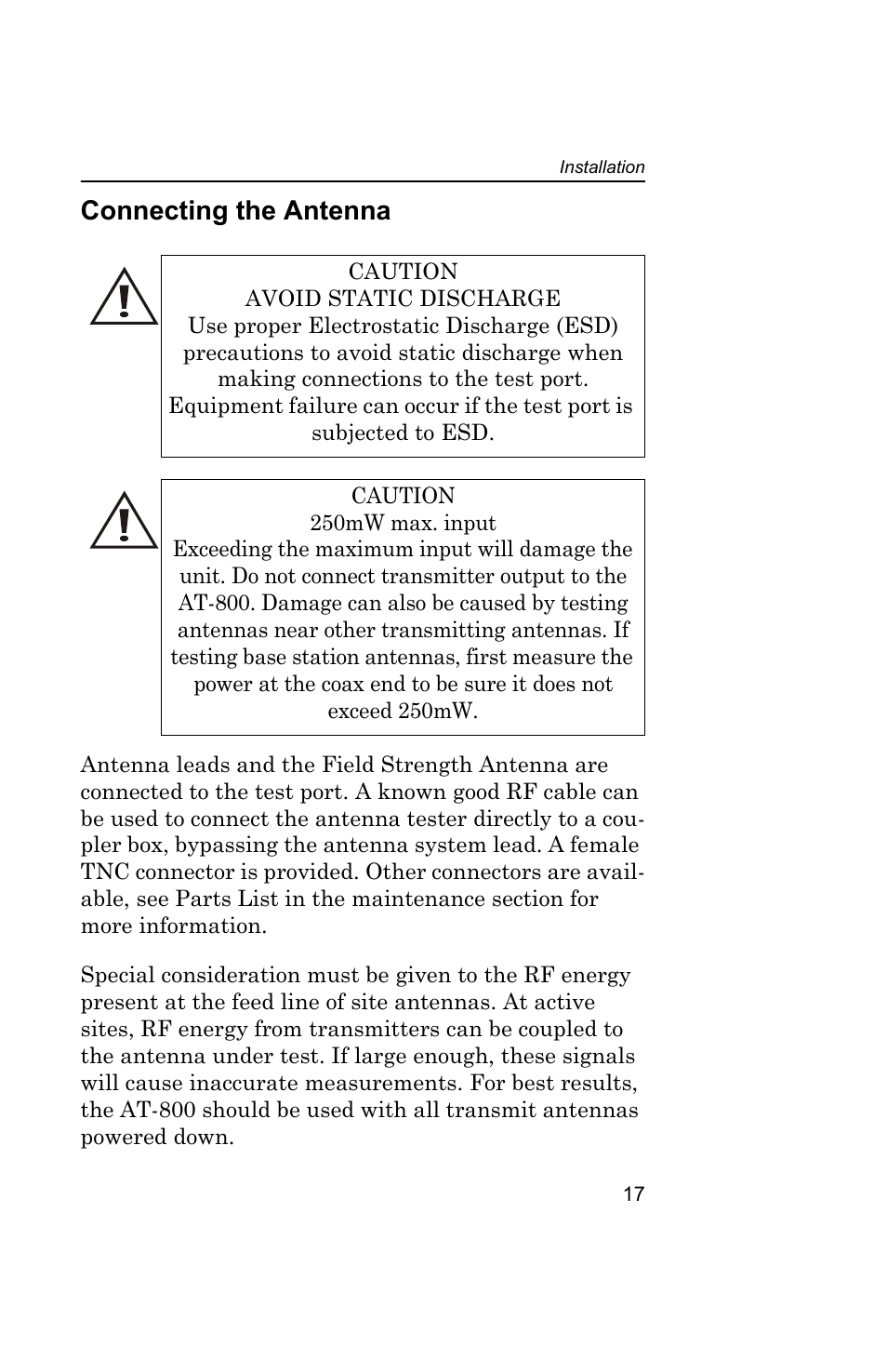 Connecting the antenna | Bird Technologies AT-800-Manual User Manual | Page 35 / 74