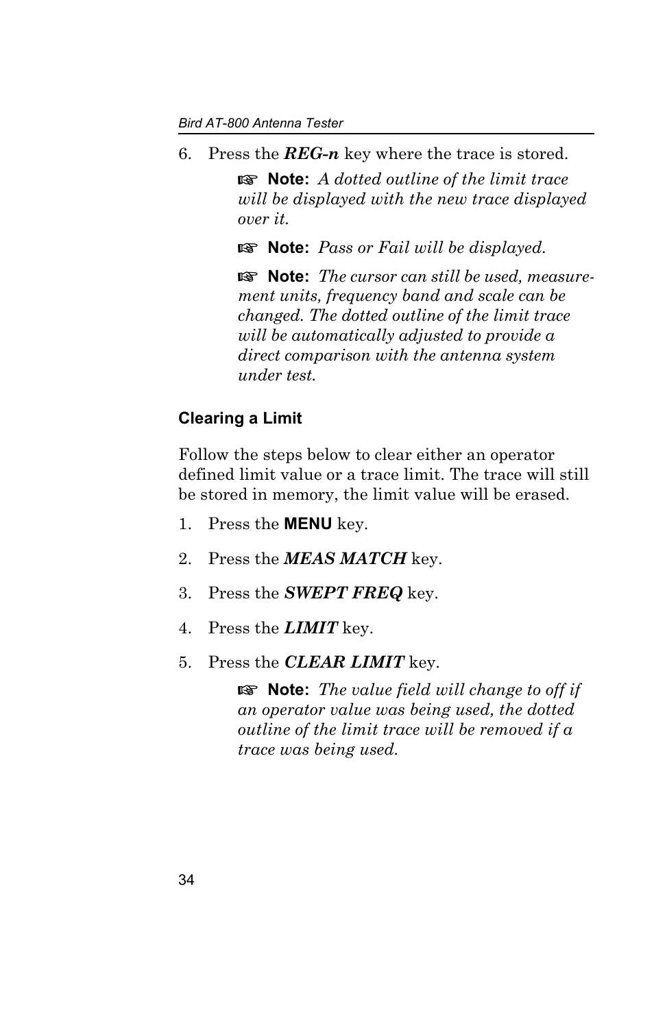 Clearing a limit | Bird Technologies AT-800-Manual User Manual | Page 52 / 74