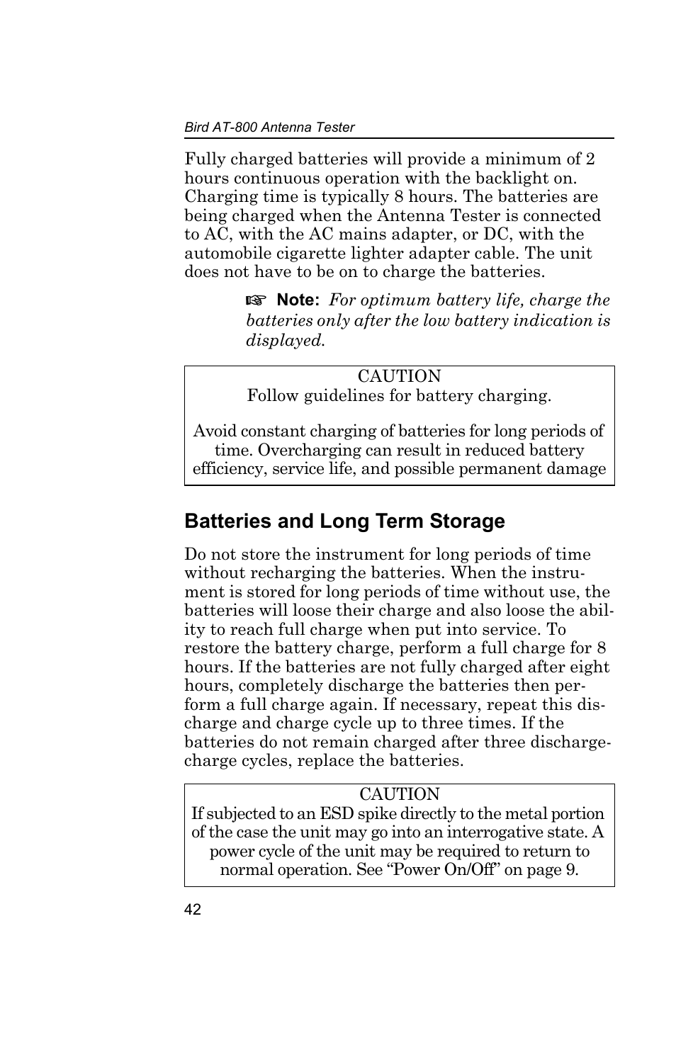Batteries and long term storage | Bird Technologies AT-800-Manual User Manual | Page 60 / 74