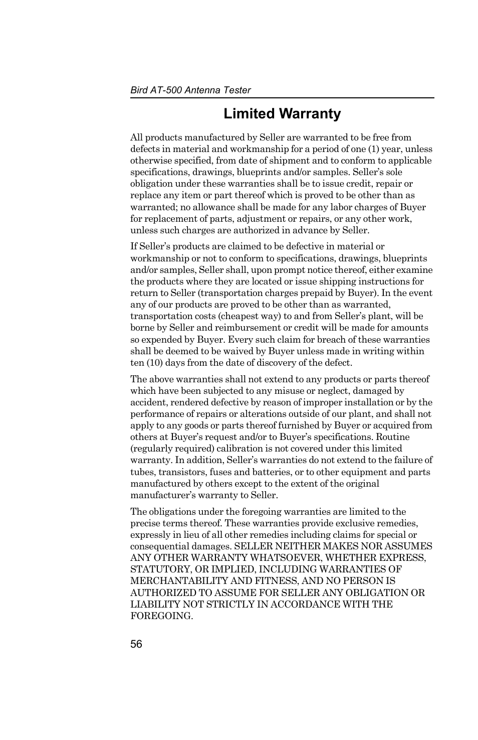 Limited warranty | Bird Technologies AT-800-Manual User Manual | Page 74 / 74