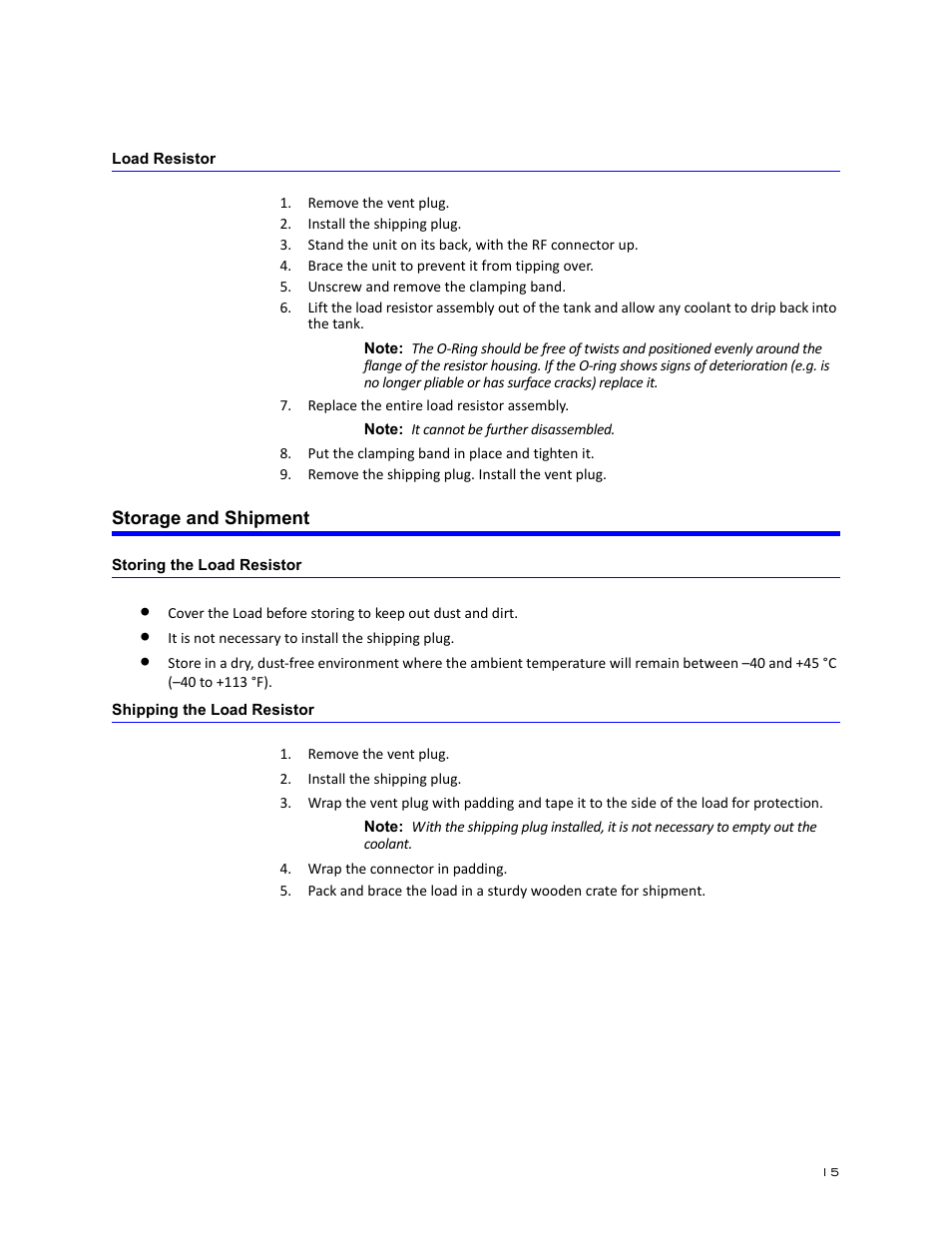 Load resistor, Storage and shipment, Storing the load resistor | Shipping the load resistor | Bird Technologies 8251 Series-Manual User Manual | Page 25 / 30