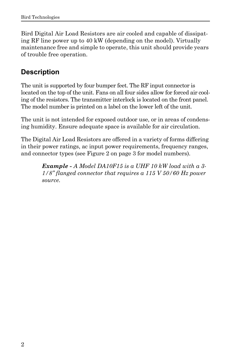 Description | Bird Technologies DA40 UHF Series-Manual User Manual | Page 16 / 47
