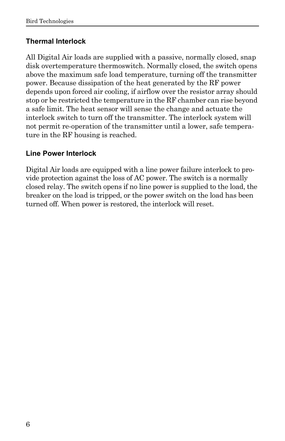 Thermal interlock, Line power interlock, Thermal interlock line power interlock | Bird Technologies DA40 UHF Series-Manual User Manual | Page 20 / 47