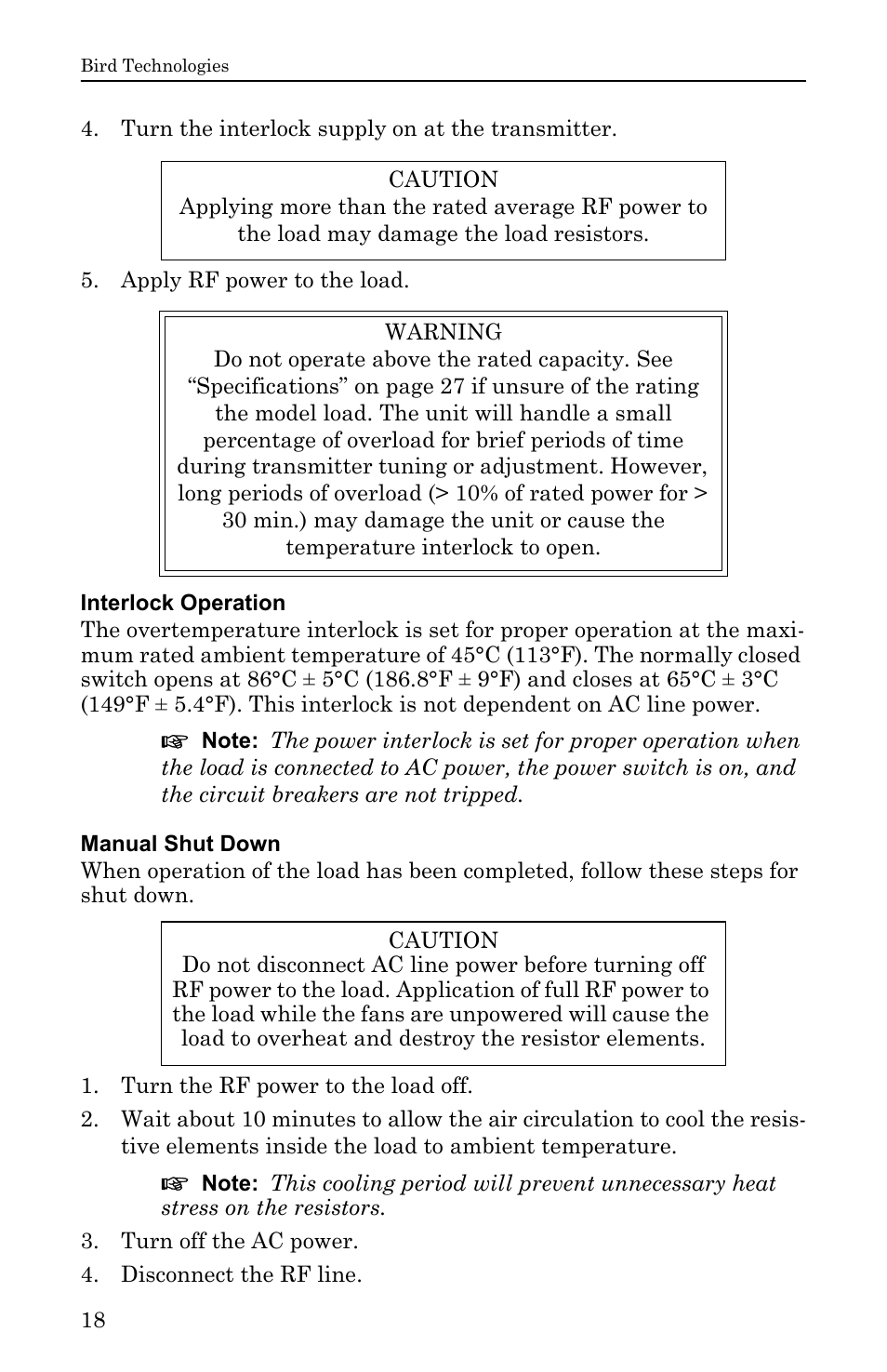 Interlock operation, Manual shut down, Interlock operation manual shut down | Bird Technologies DA40 UHF Series-Manual User Manual | Page 32 / 47