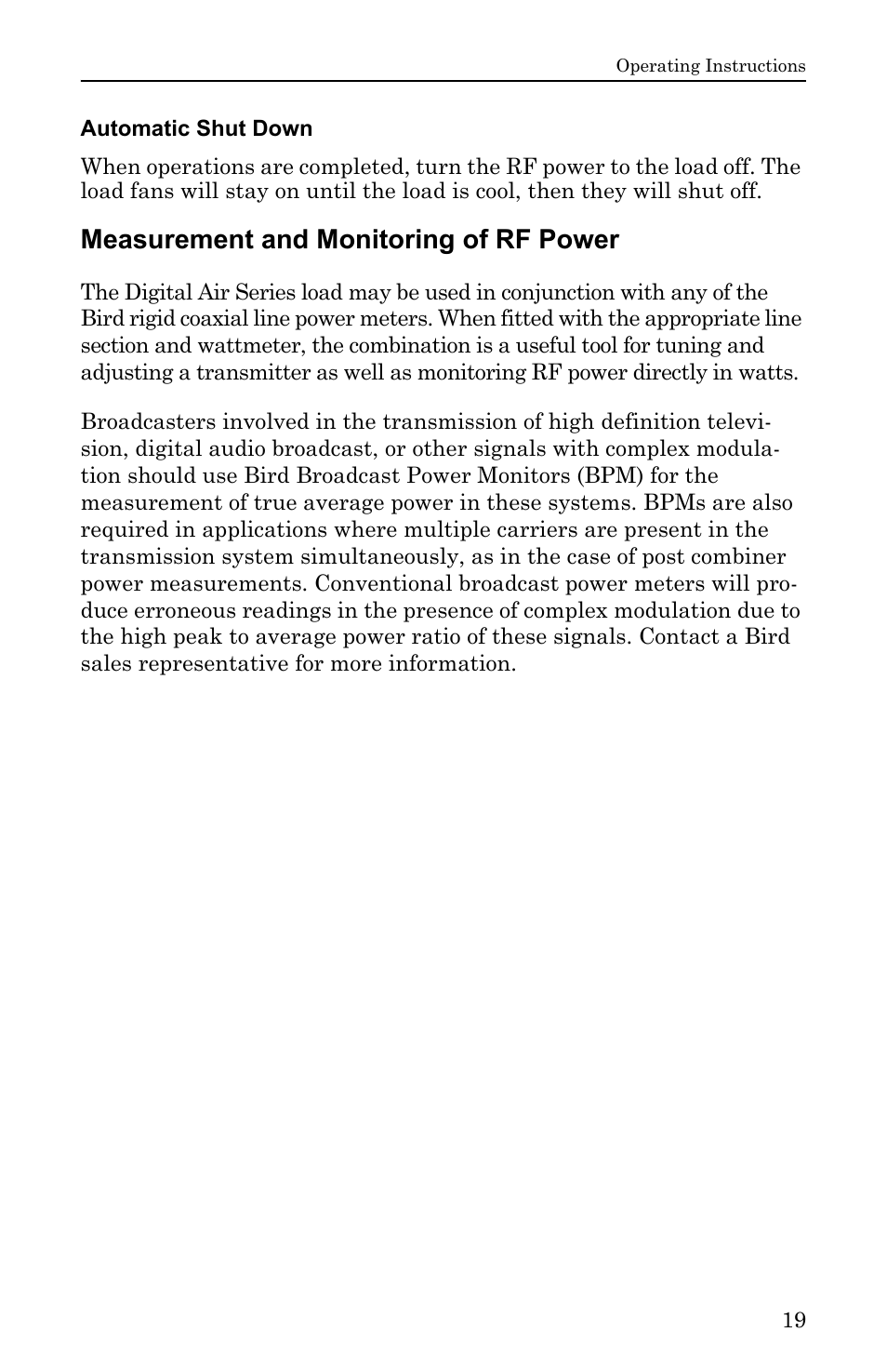 Automatic shut down, Measurement and monitoring of rf power, Measurement and monitoring of rf power 1 | Bird Technologies DA40 UHF Series-Manual User Manual | Page 33 / 47