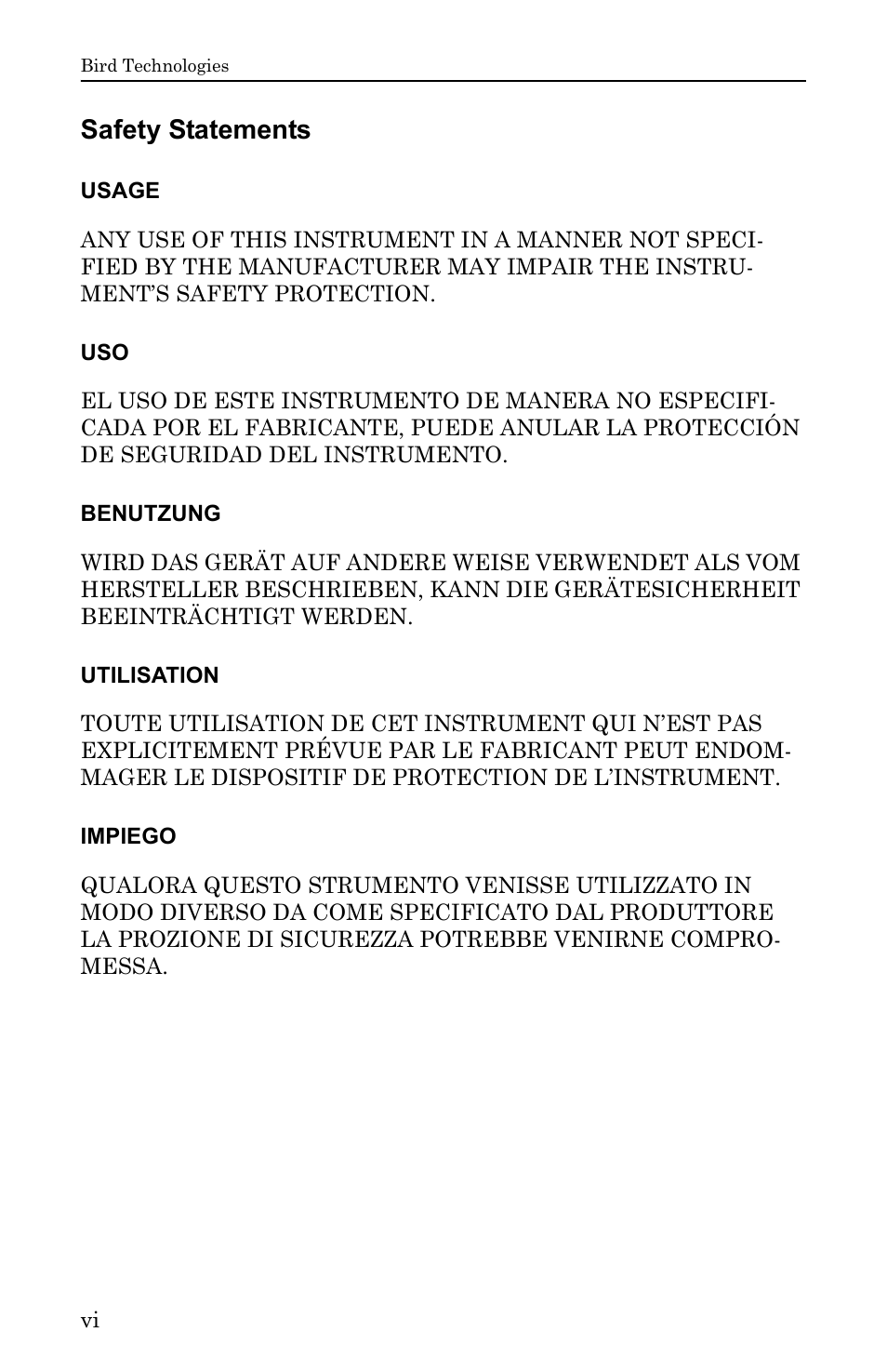 Safety statements | Bird Technologies DA40 UHF Series-Manual User Manual | Page 8 / 47