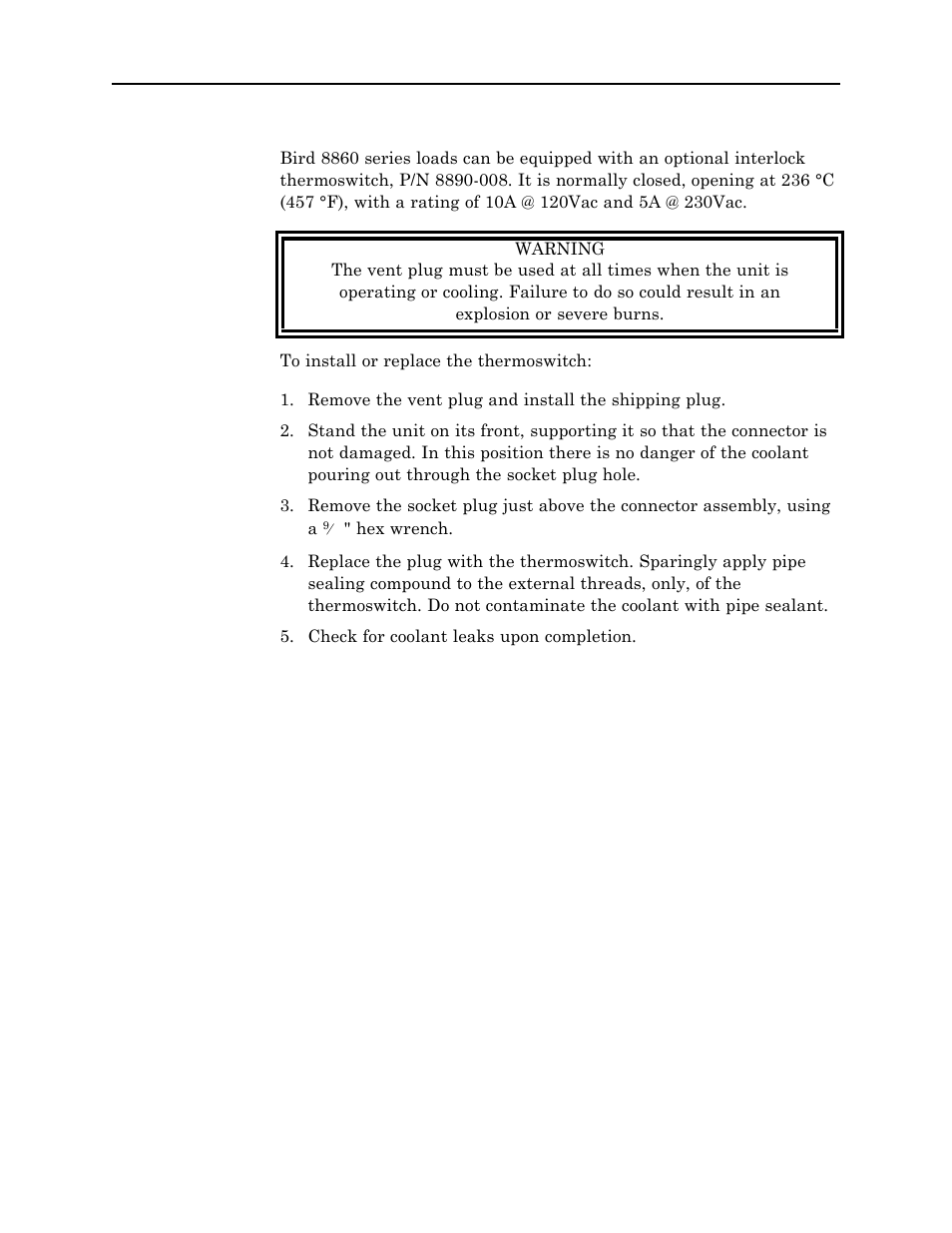 Installing thermoswitch | Bird Technologies 8865SC13-Manual User Manual | Page 16 / 28