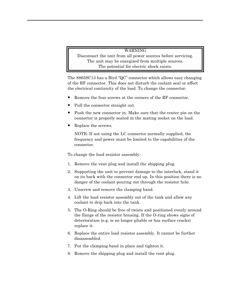 Repair, Rf connector, Load resistor | Bird Technologies 8865SC13-Manual User Manual | Page 24 / 28