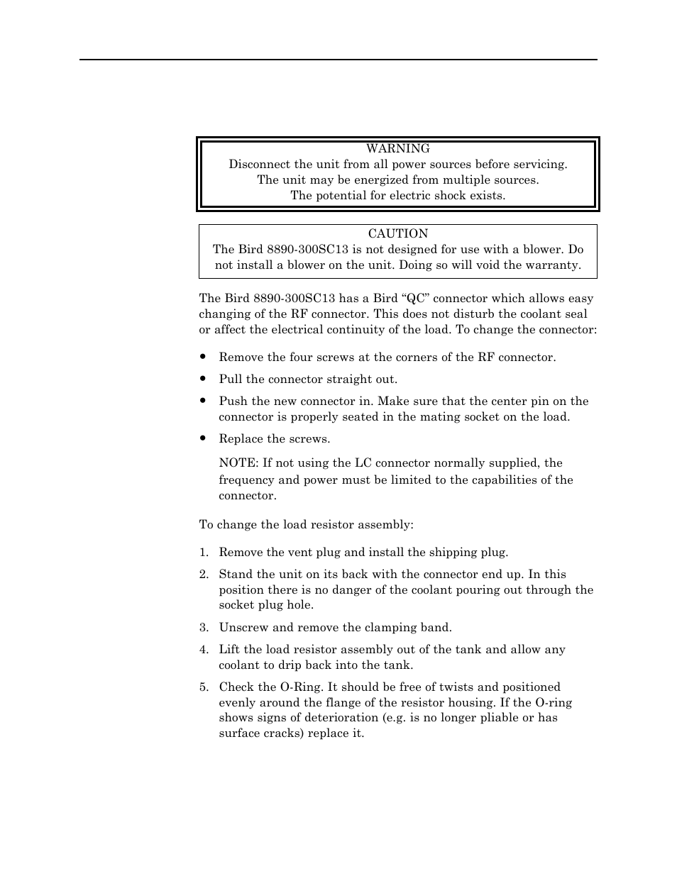 Repair, Rf connector, Load resistor | Bird Technologies 8890-300SC13-Manual User Manual | Page 24 / 28