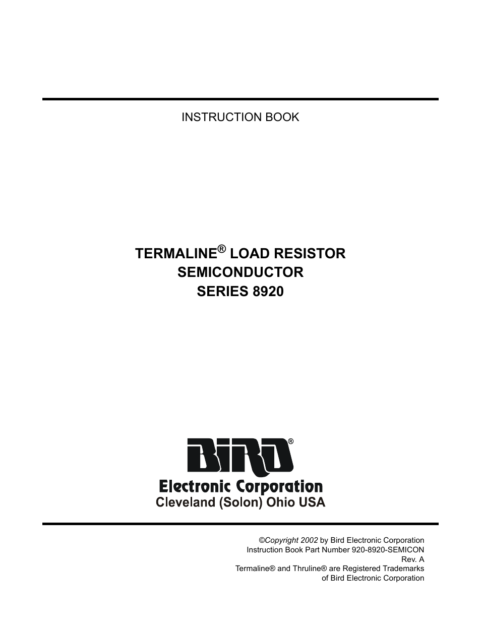 Bird Technologies 8921SC13-Manual User Manual | 28 pages
