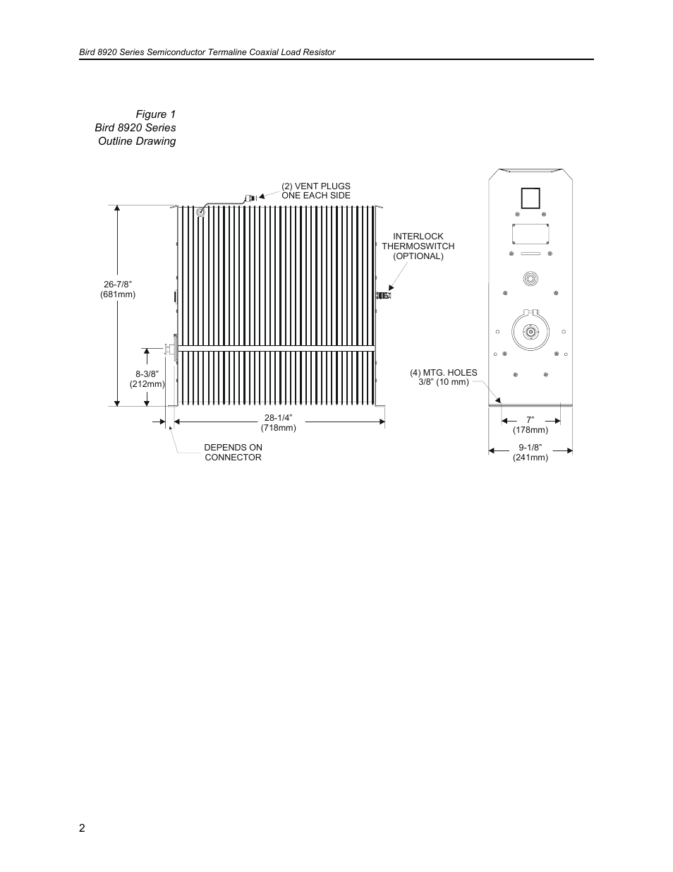 Figure 1 bird 8920 series outline drawing | Bird Technologies 8921SC13-Manual User Manual | Page 12 / 28