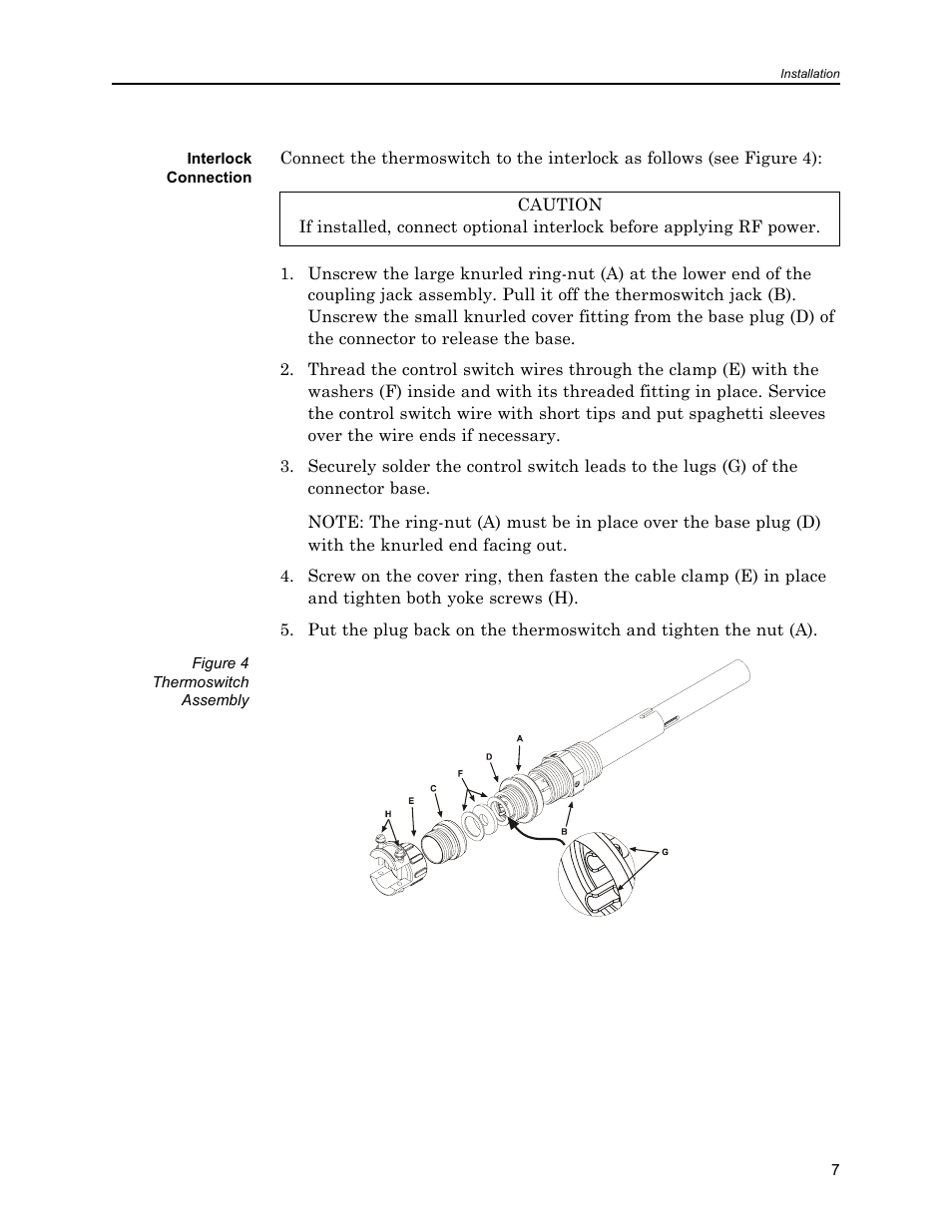 Interlock connection, Figure 4 thermoswitch assembly | Bird Technologies 8921SC13-Manual User Manual | Page 17 / 28