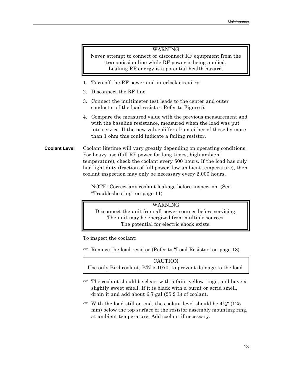 Coolant level | Bird Technologies 8921SC13-Manual User Manual | Page 23 / 28