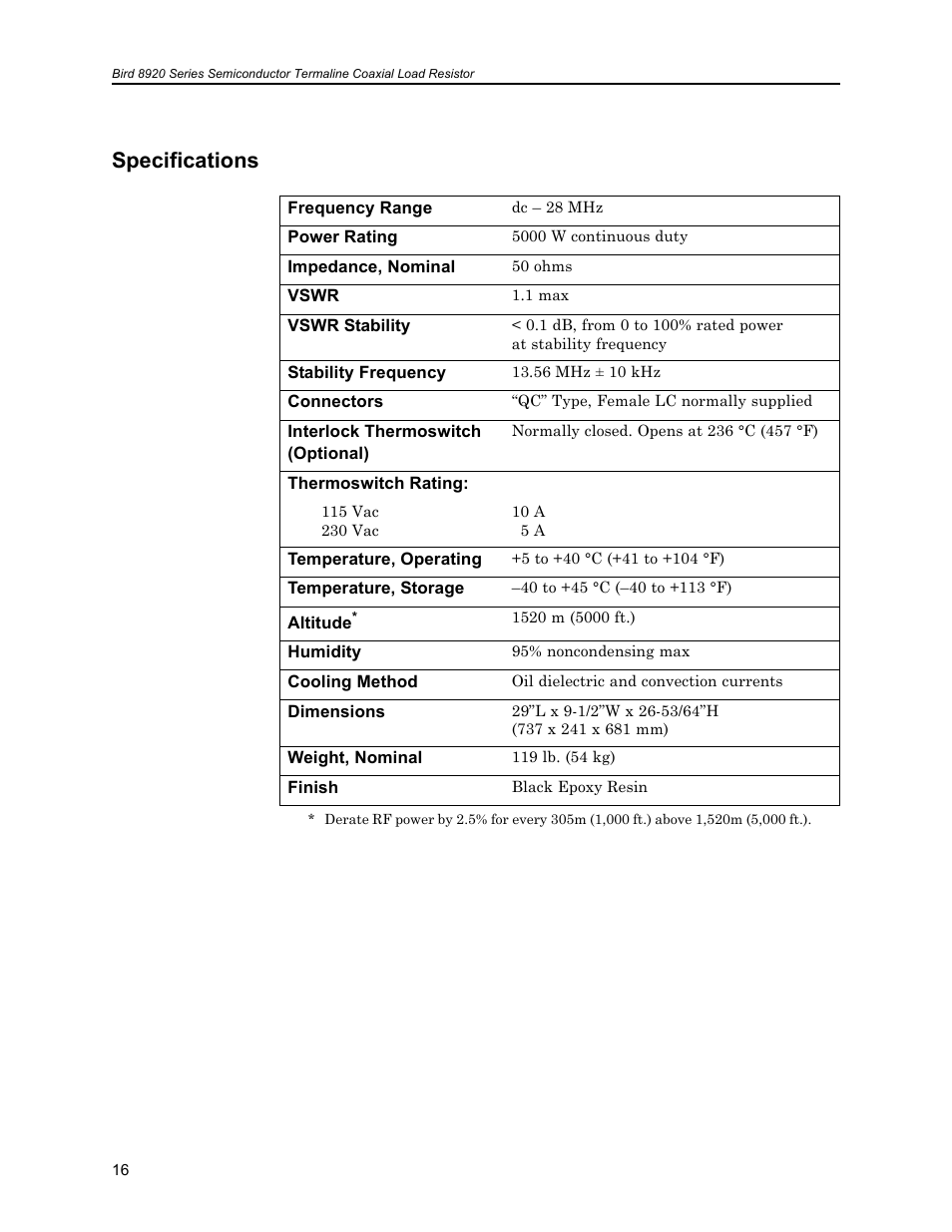 Specifications | Bird Technologies 8921SC13-Manual User Manual | Page 26 / 28