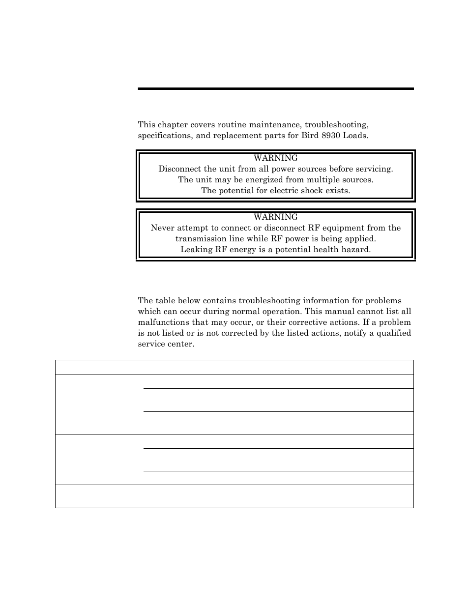 Chapter 5 maintenance, Troubleshooting, Chapter 5 – maintenance | Maintenance | Bird Technologies 8931-230SC13-Manual User Manual | Page 21 / 34
