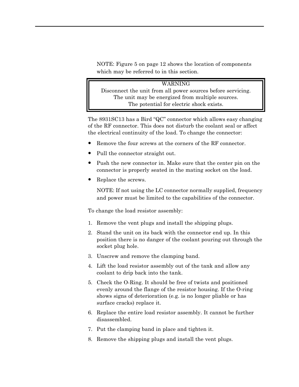 Repair, Rf connector, Load resistor | Bird Technologies 8931-230SC13-Manual User Manual | Page 26 / 34