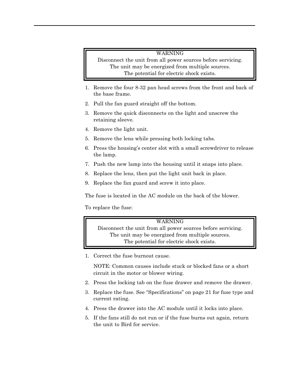 Indicator light, Fuse | Bird Technologies 8931-230SC13-Manual User Manual | Page 27 / 34