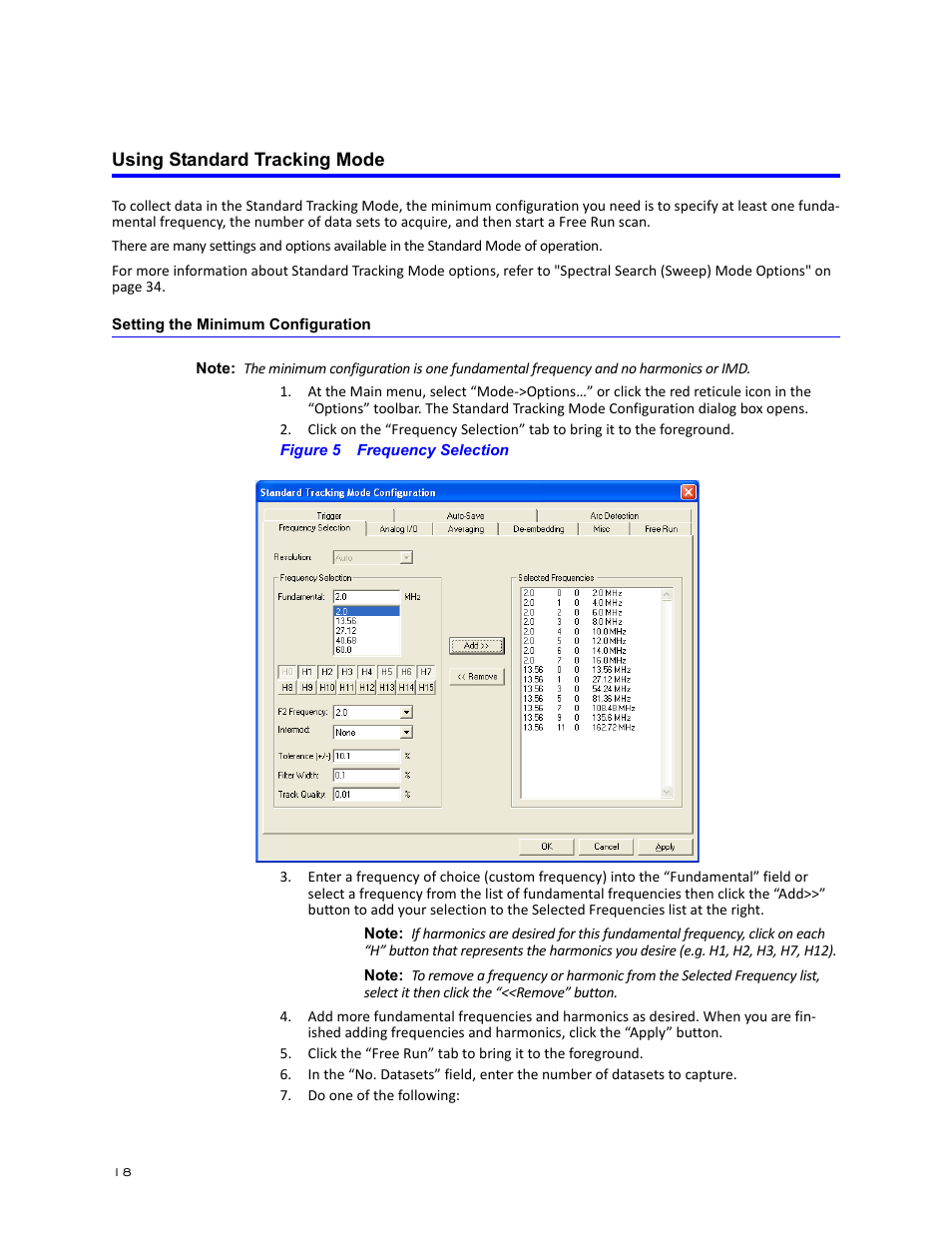 Using standard tracking mode, Setting the minimum configuration, Figure 5 frequency selection | Bird Technologies BDS-Manual User Manual | Page 32 / 98