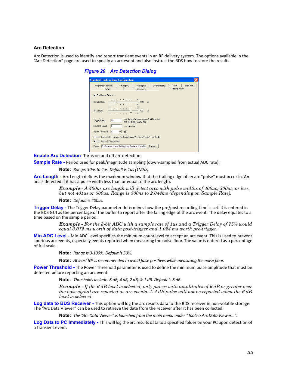 Arc detection, Figure 20 arc detection dialog | Bird Technologies BDS-Manual User Manual | Page 47 / 98