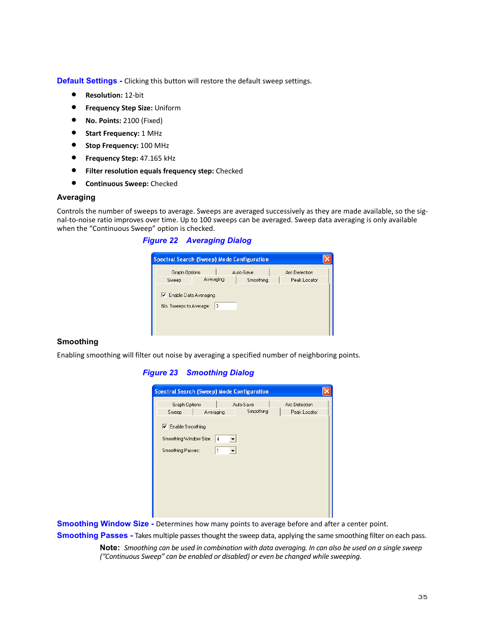 Averaging, Figure 22 averaging dialog, Smoothing | Figure 23 smoothing dialog, Averaging smoothing | Bird Technologies BDS-Manual User Manual | Page 49 / 98