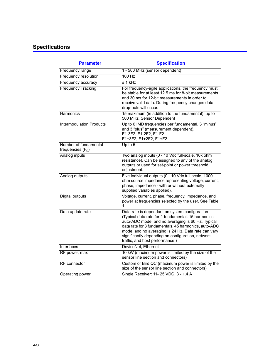 Specifications | Bird Technologies BDS-Manual User Manual | Page 54 / 98