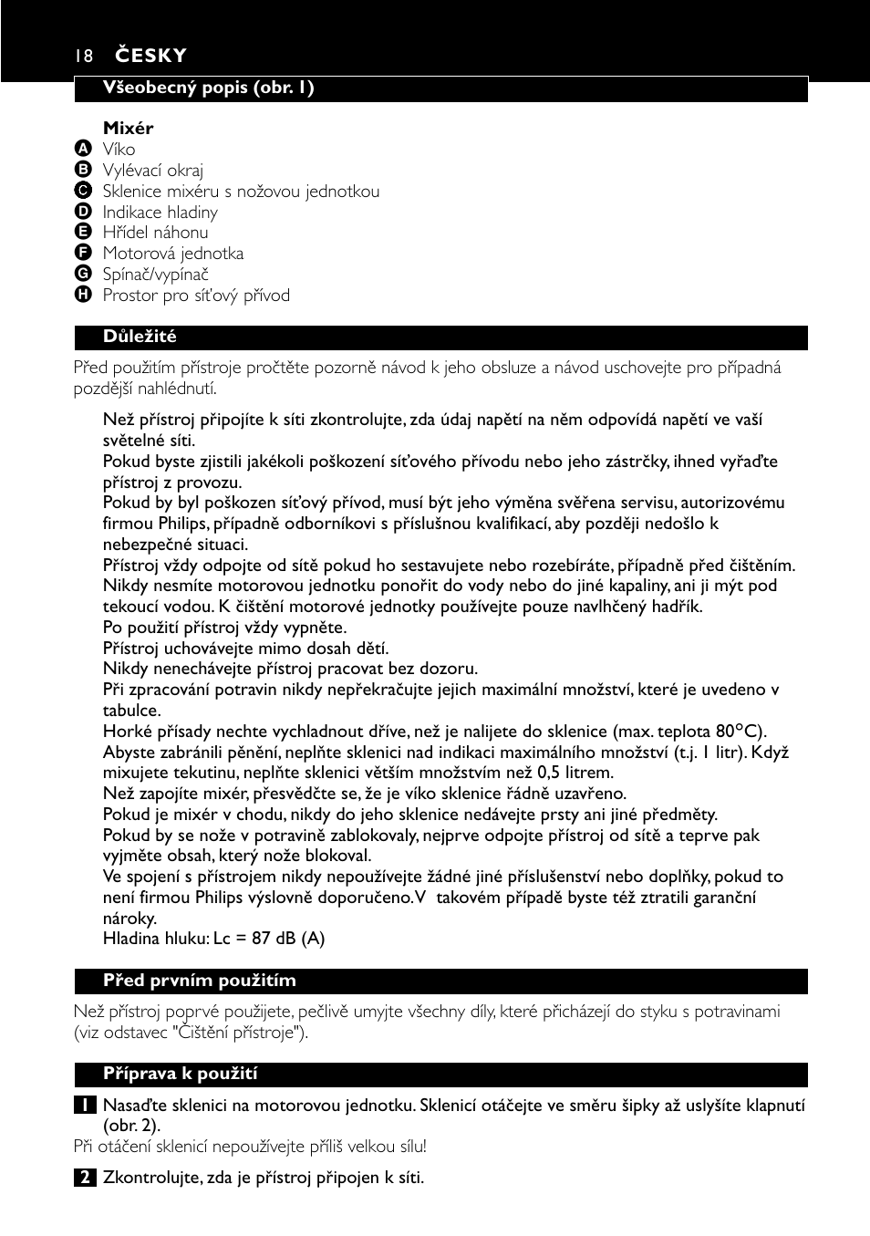 Česky 18 | Philips HR1700 User Manual | Page 18 / 56