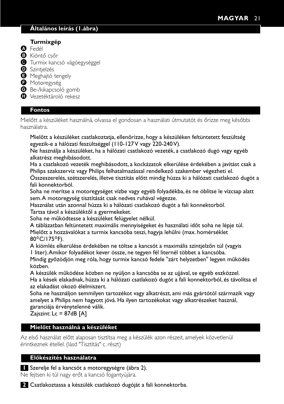Magyar 21 | Philips HR1700 User Manual | Page 21 / 56