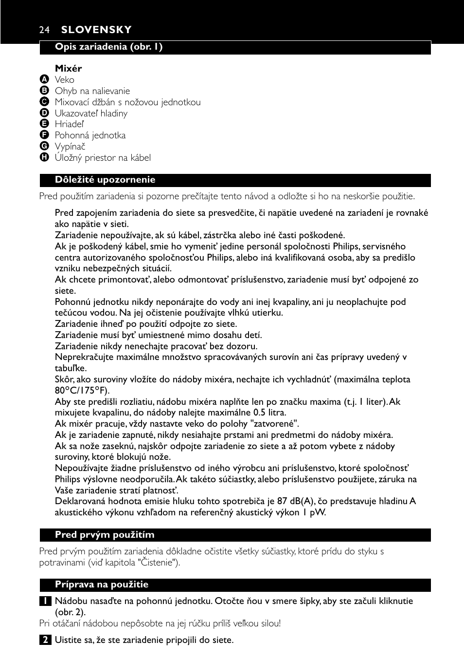 Slovensky 24 | Philips HR1700 User Manual | Page 24 / 56