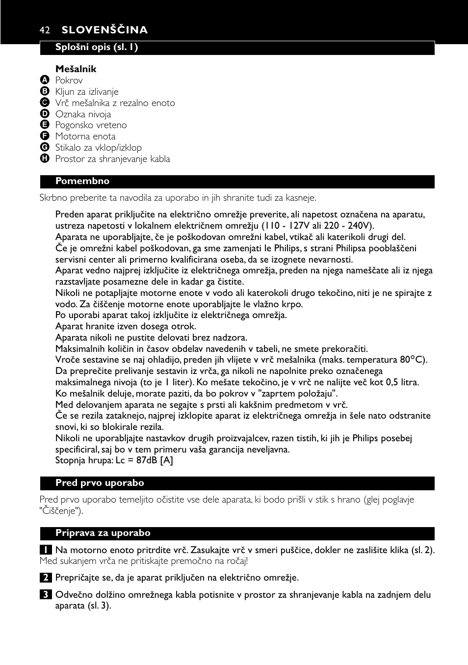 Slovenščina 42 | Philips HR1700 User Manual | Page 42 / 56