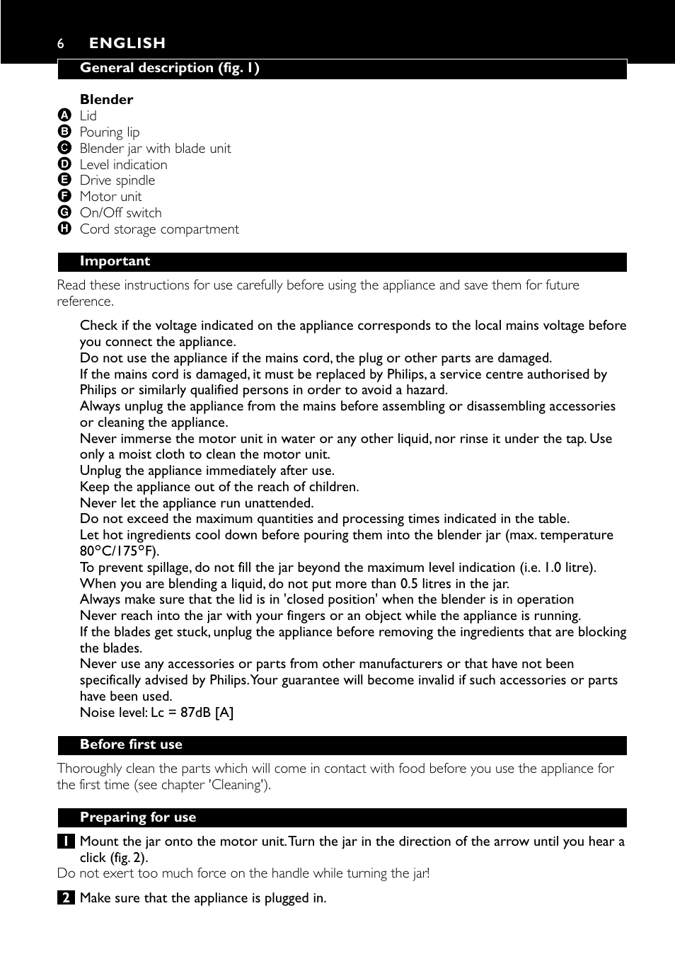 English 6 | Philips HR1700 User Manual | Page 6 / 56