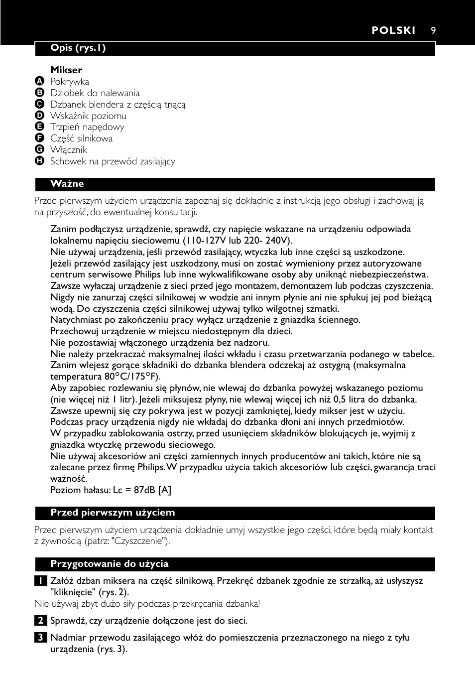 Polski 9 | Philips HR1700 User Manual | Page 9 / 56