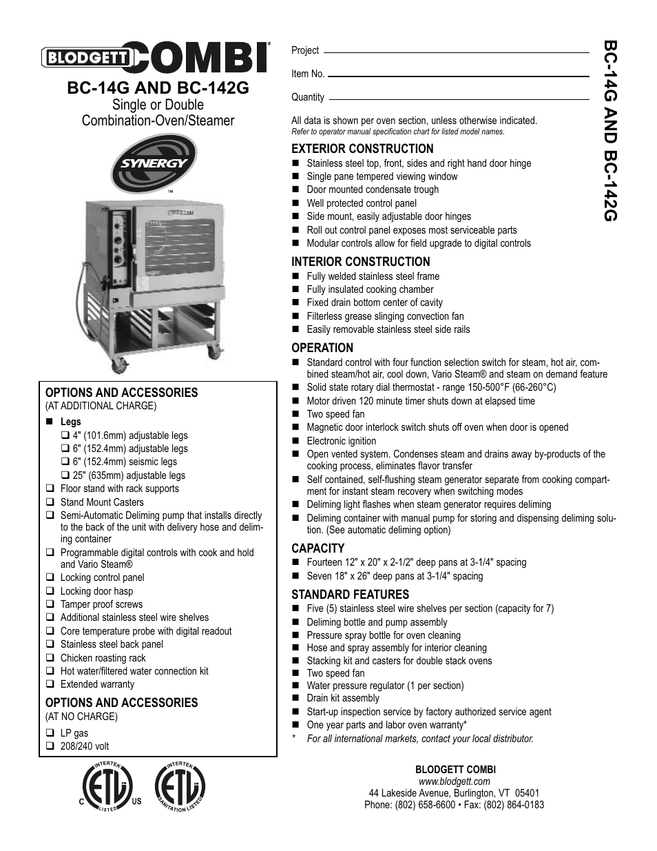 Blodgett Combi BC-14G User Manual | 2 pages