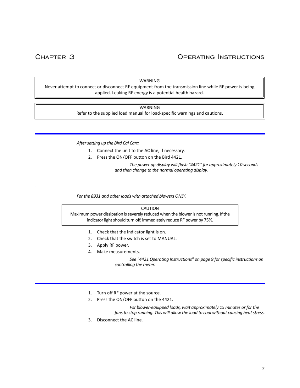 Chapter 3 operating instructions | Bird Technologies SCC7 Series-Manual User Manual | Page 21 / 45