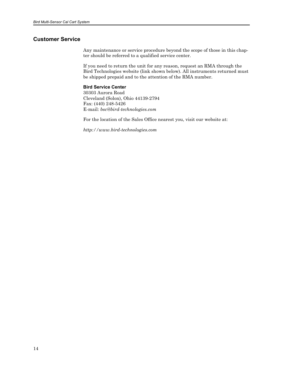Customer service | Bird Technologies MSCC7 Series-Manual User Manual | Page 28 / 35