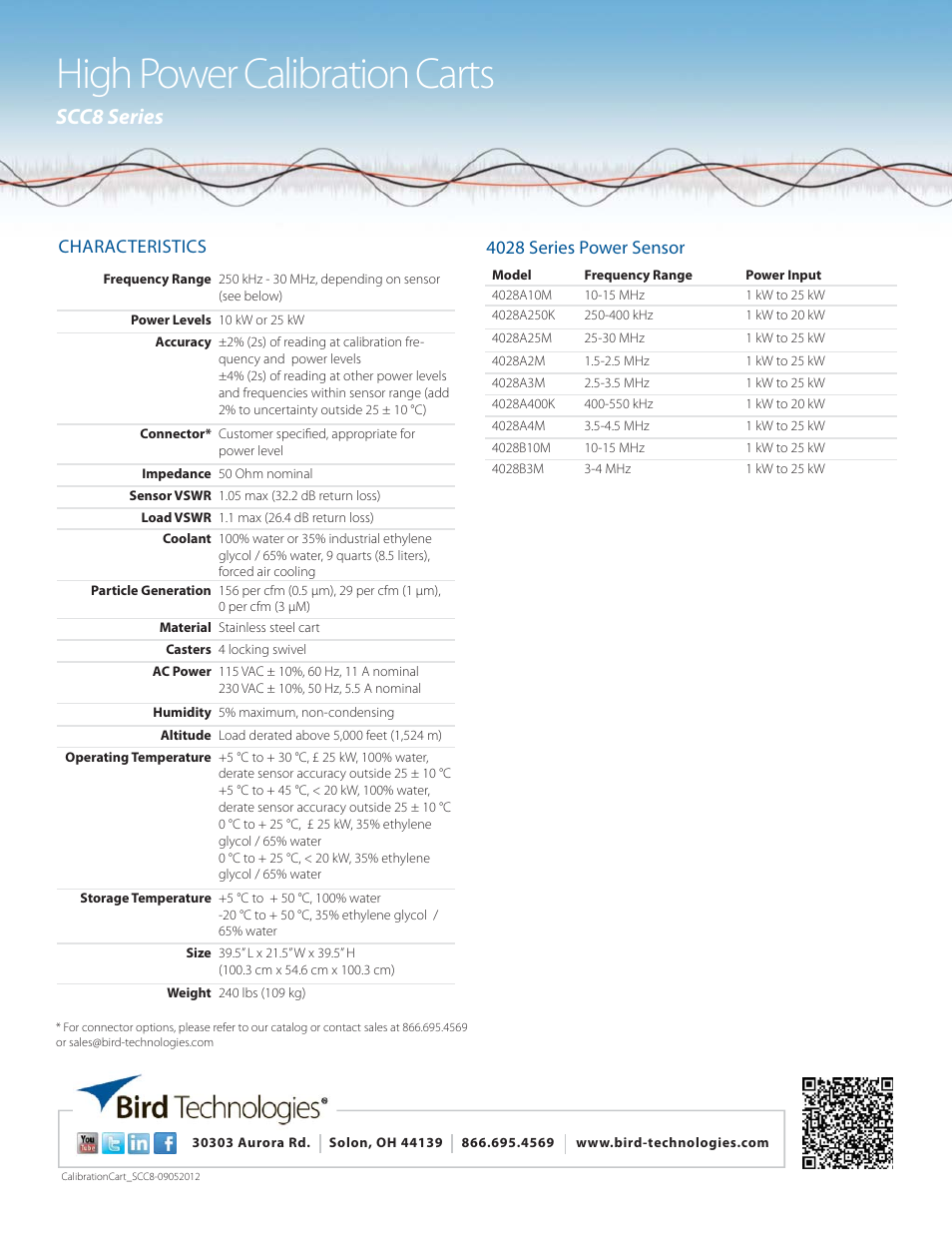 High power calibration carts, Scc8 series | Bird Technologies SCC8 Series-Datasheet User Manual | Page 2 / 2