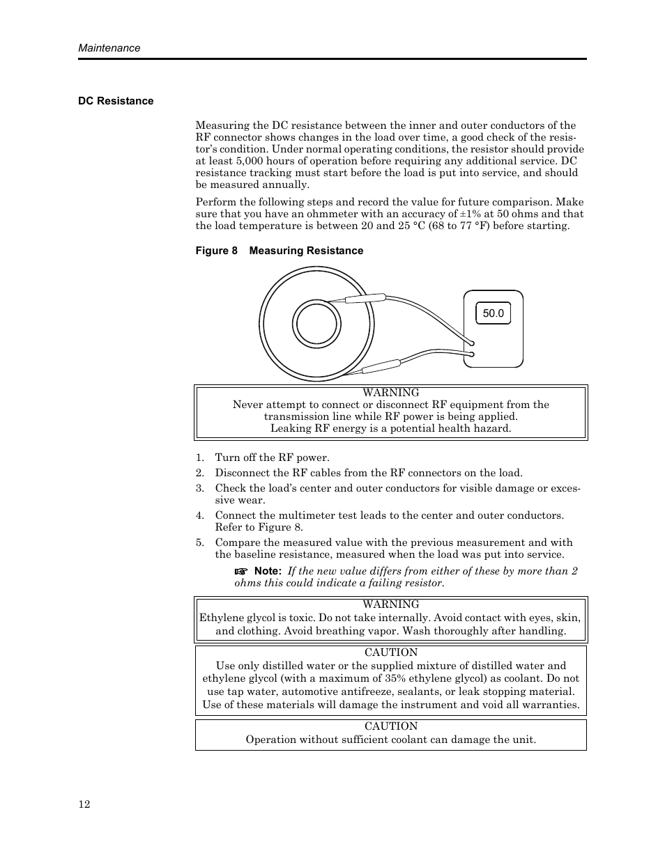 Dc resistance, Figure 8 measuring resistance, D 12 | Bird Technologies SCC8 Series-Manual User Manual | Page 26 / 47