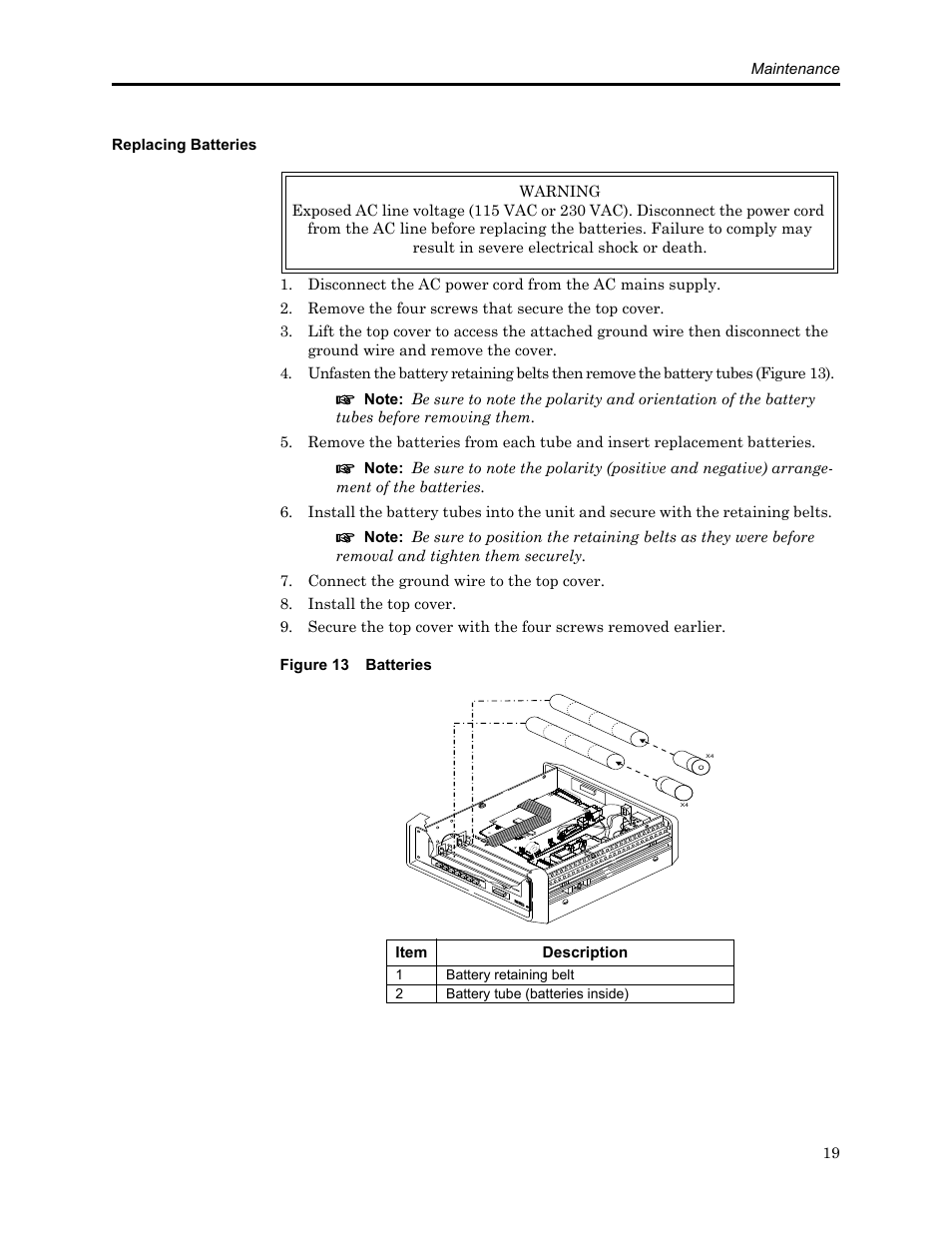 Replacing batteries, Figure 13 batteries | Bird Technologies SCC8 Series-Manual User Manual | Page 33 / 47