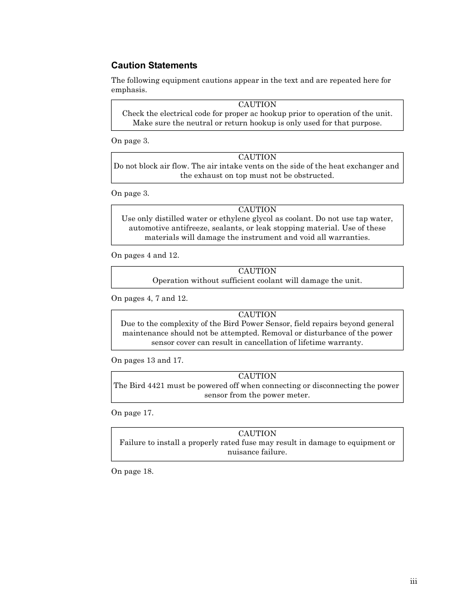 Caution statements | Bird Technologies SCC8 Series-Manual User Manual | Page 5 / 47