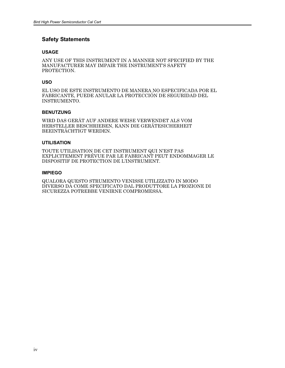 Safety statements | Bird Technologies SCC8 Series-Manual User Manual | Page 6 / 47