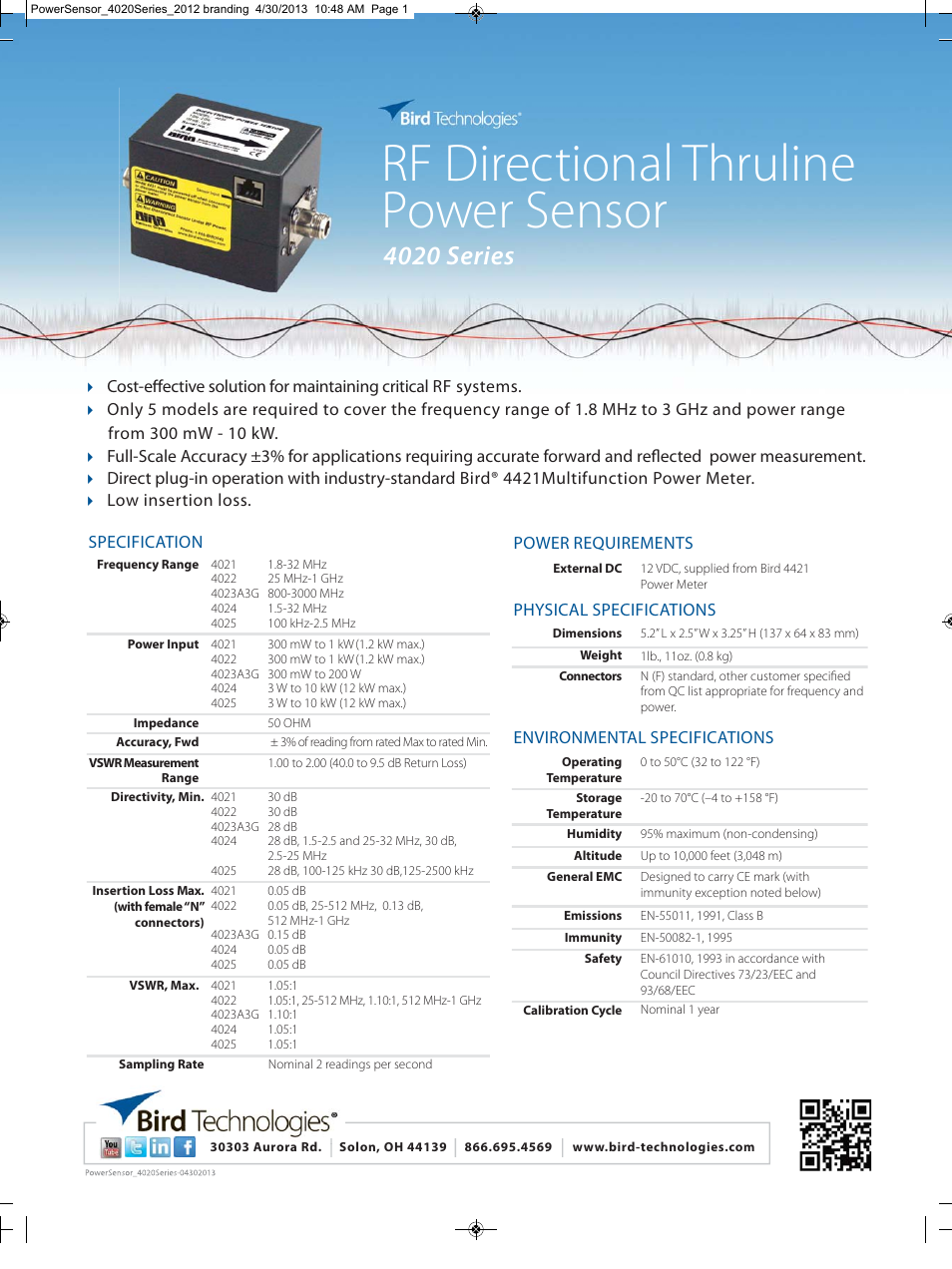 Bird Technologies 4020 Series-Datasheet User Manual | 1 page