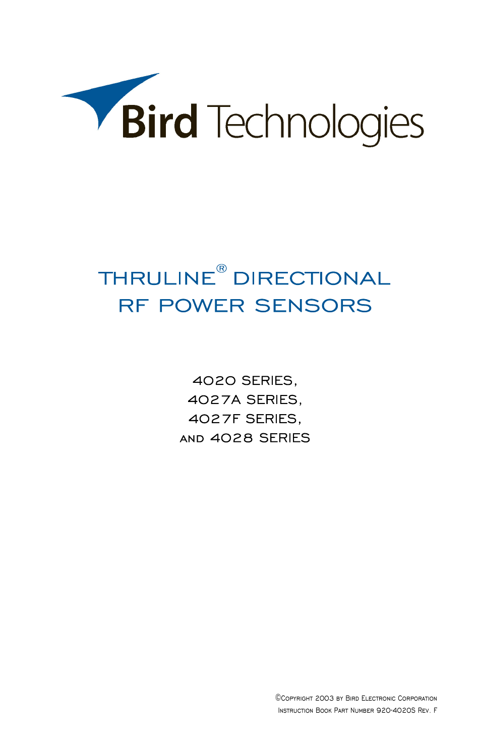 Bird Technologies 4020 Series-Manual User Manual | 4 pages