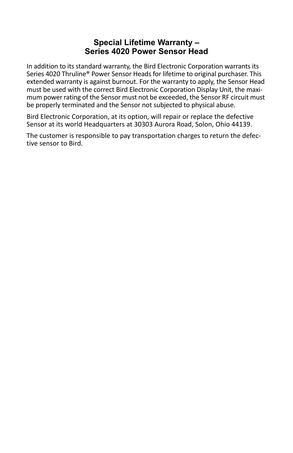 Bird Technologies 4020 Series-Manual User Manual | Page 4 / 4
