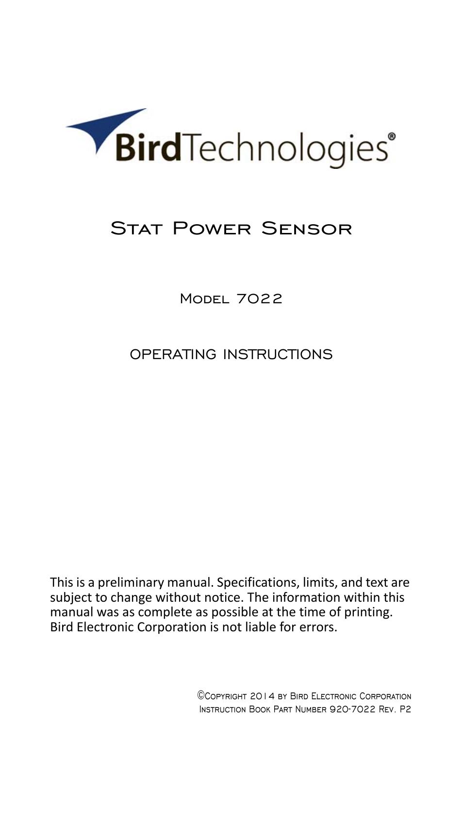 Bird Technologies 7022-Manual User Manual | 27 pages