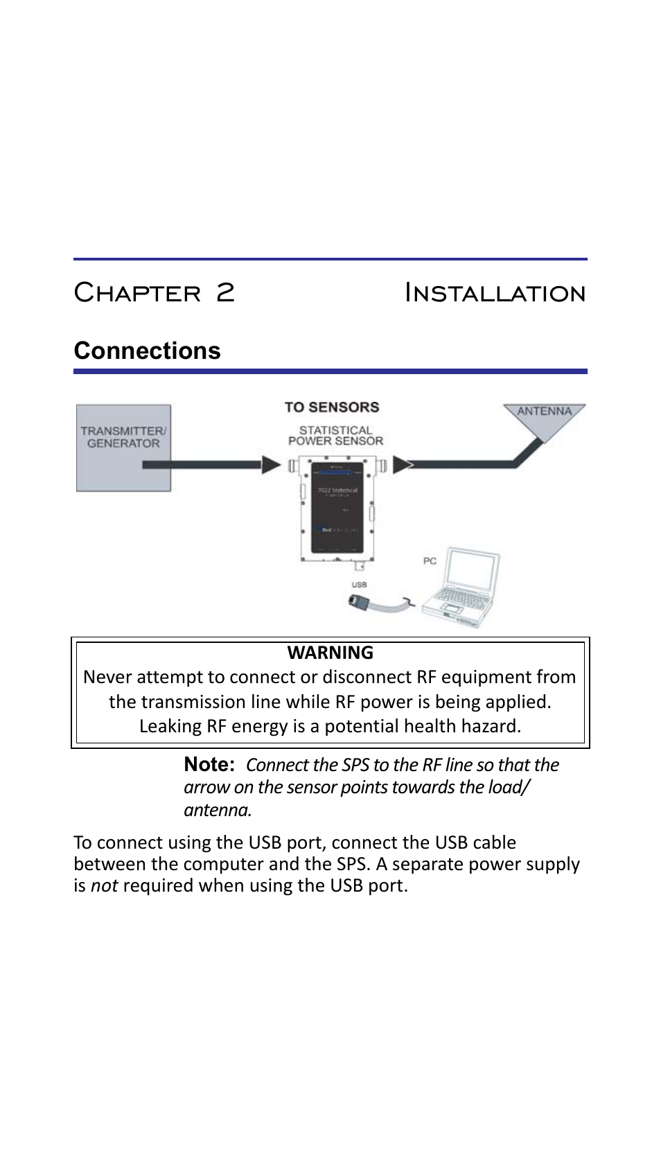 Chapter 2 installation, Connections | Bird Technologies 7022-Manual User Manual | Page 15 / 27