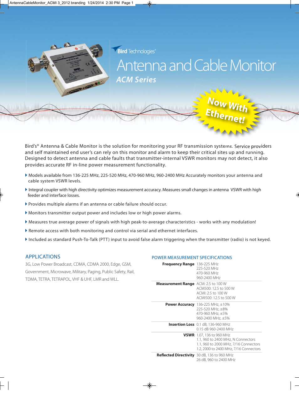 Bird Technologies ACM Series-Datasheet User Manual | 2 pages