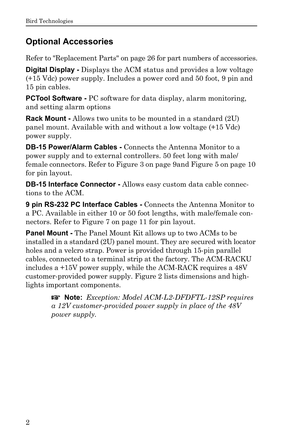 Optional accessories | Bird Technologies ACM Series-Manual User Manual | Page 14 / 40