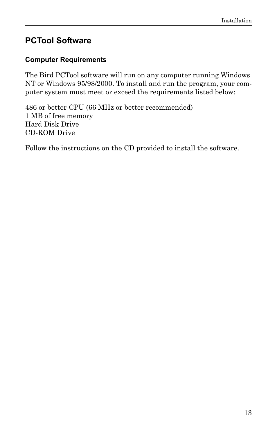 Pctool software, Computer requirements | Bird Technologies ACM Series-Manual User Manual | Page 25 / 40