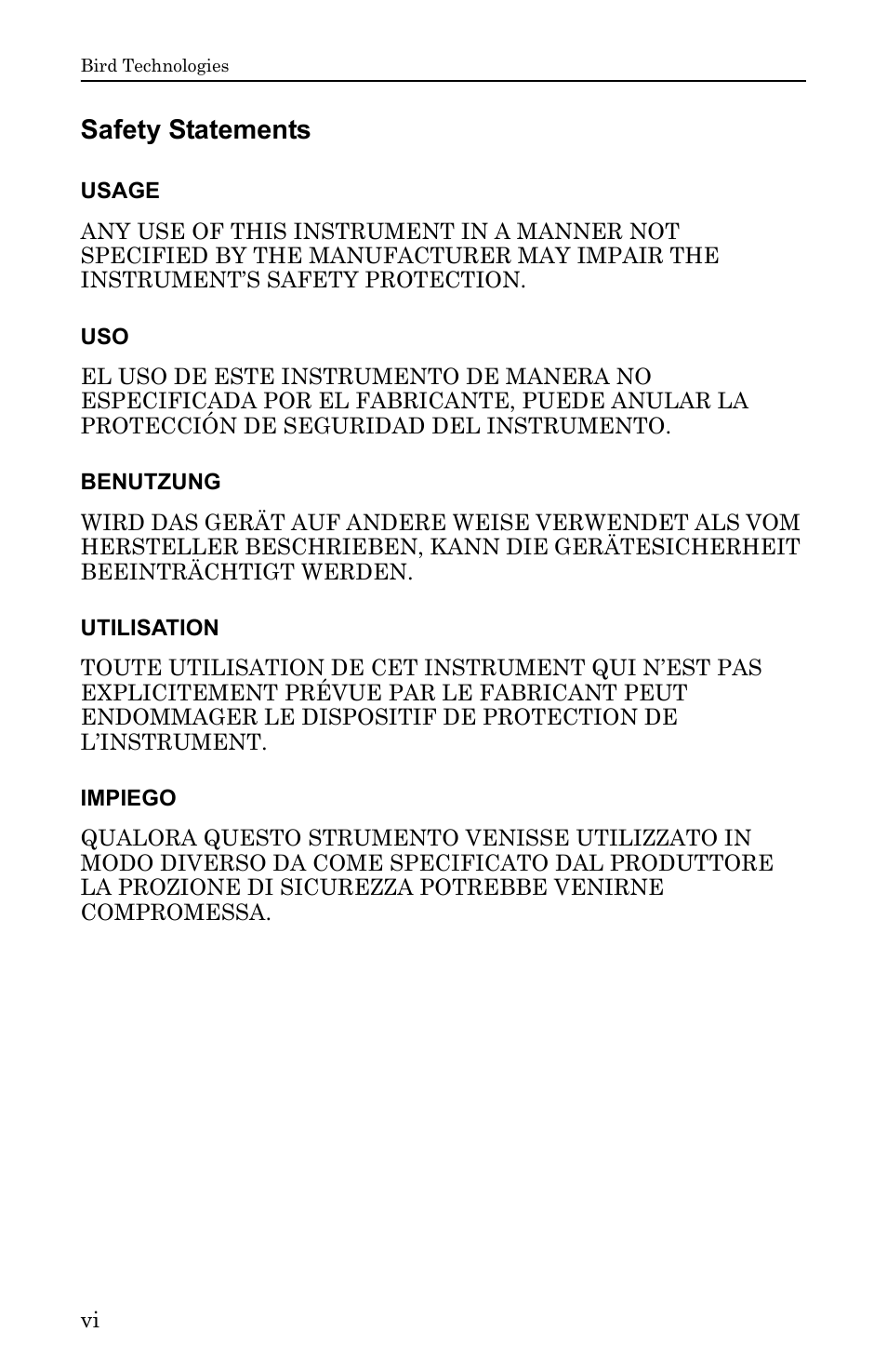 Safety statements | Bird Technologies ACM Series-Manual User Manual | Page 6 / 40
