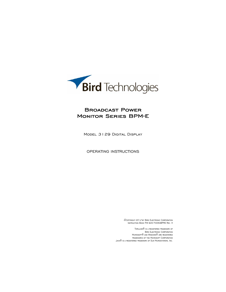Bird Technologies 3129 Display User Manual | 72 pages