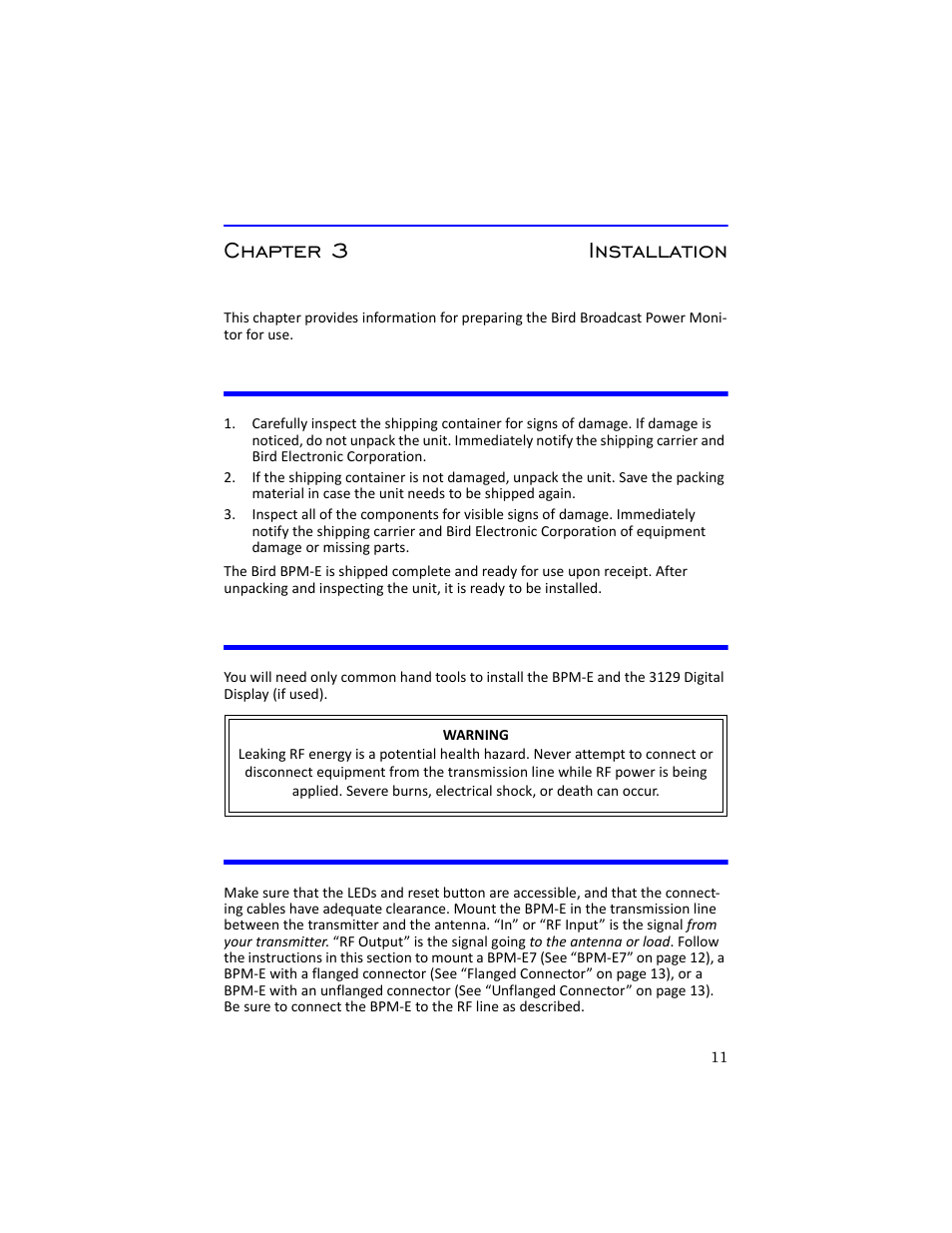 Chapter 3 installation | Bird Technologies 3129 Display User Manual | Page 27 / 72